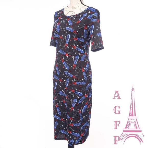 Lularoe Julia dress size S fireworks red blue Firecracker casual comfy  💖2/$30 - Picture 6 of 12